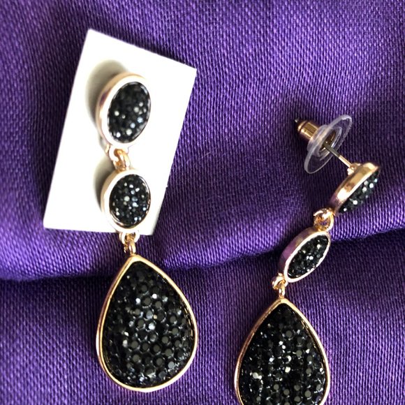 Fossil Black Stone and Shiny Drop Earrings - Picture 5 of 9